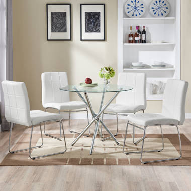 Round glass table with best sale white chairs